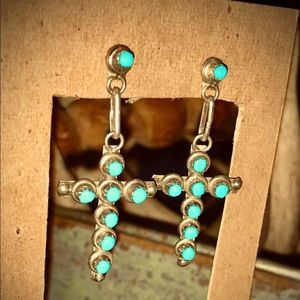Turquoise and sterling silver cross earrings